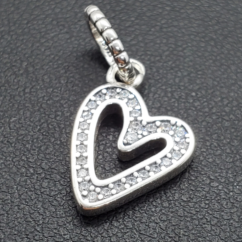 STERLING SILVER 925 CZ OPEN HEART DANGLE CHARM
